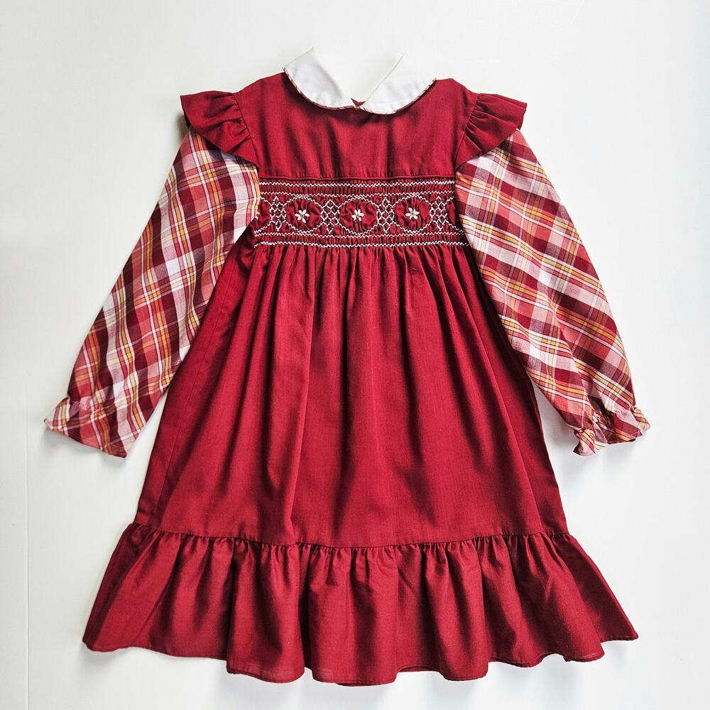Vintage Polly Flinders Smocked Plaid Dress Size 6